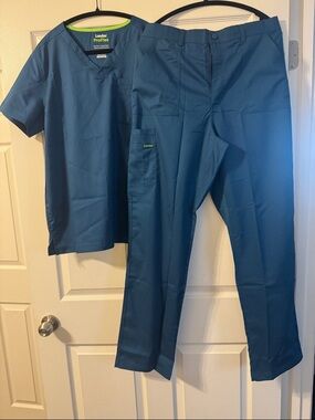 Landau ProFlex Teal Blue Scrub Top and Pants Set